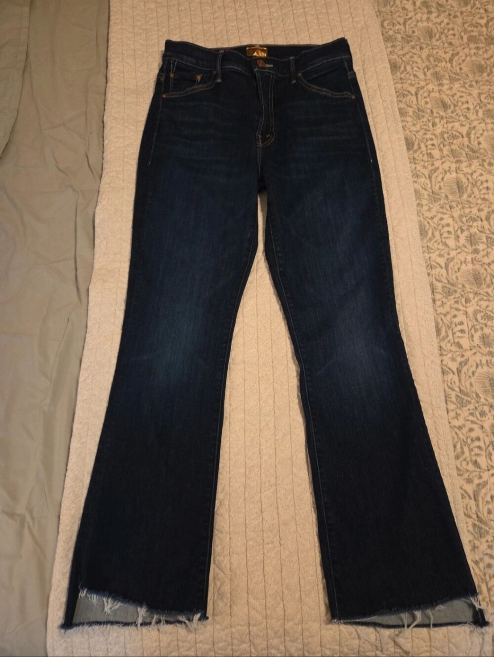 MOTHER Dark Blue The Insider Crop Raw Hem Jeans